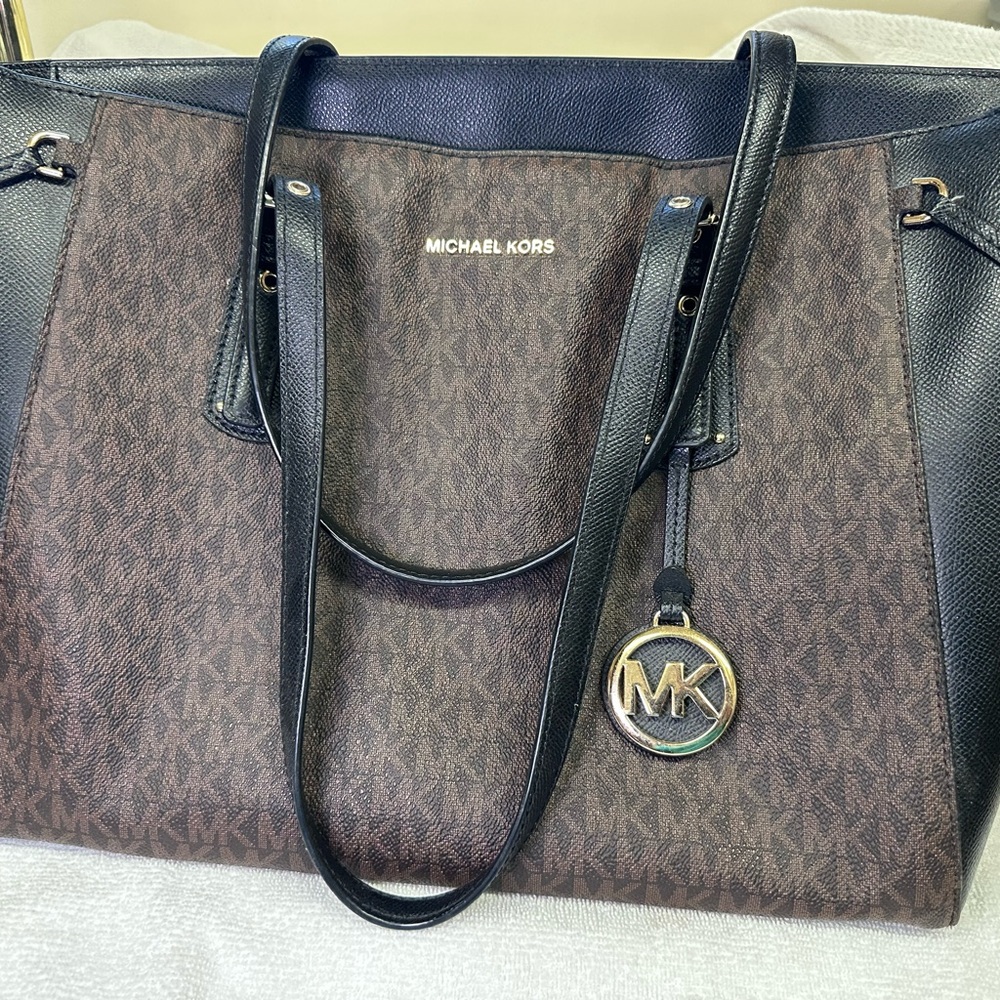 Michael Kors Brown and Black Tote with Monogram Design